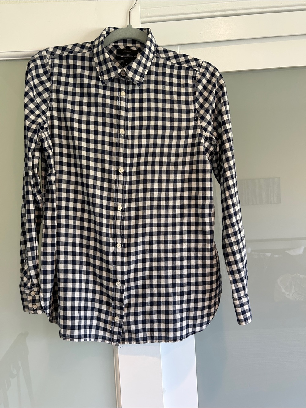 J. Crew Navy and White Gingham Button-Up Blouse